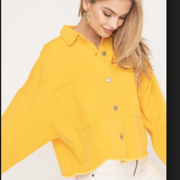yellow cropped denim jacket